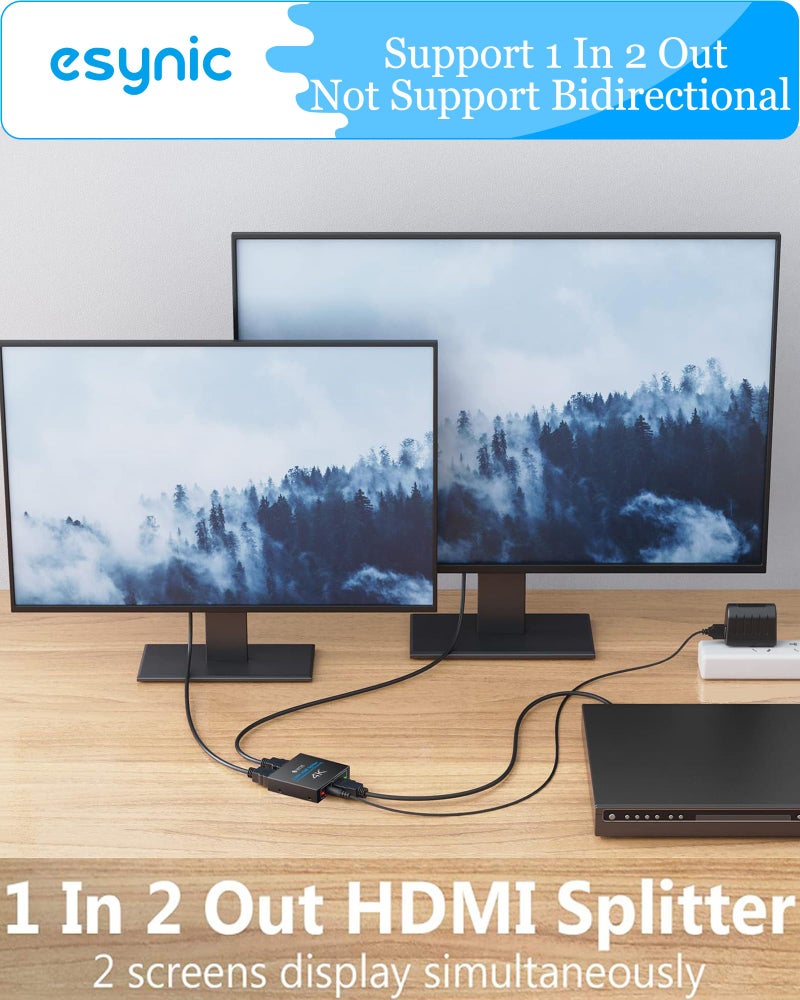 eSynic Portable 4K/30HZ HDMI Splitter Plug&Play 2 Way HDMI Splitter 1 in 2 Out [Only Mirror No Extend Mode] Support HDMI 1.4 Version With Metal Shell for HDTV PS4 Blu-ray Player Laptop Gaming Consoles - Image 5
